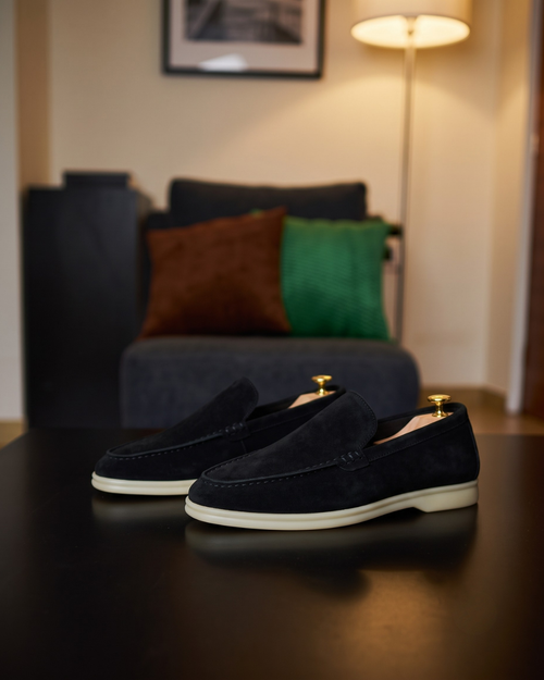 Amari Suede Loafer worn with tailored trousers